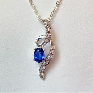 Stunning 925 Sterling Silver Blue Sapphire White Topaz Accent Necklace.